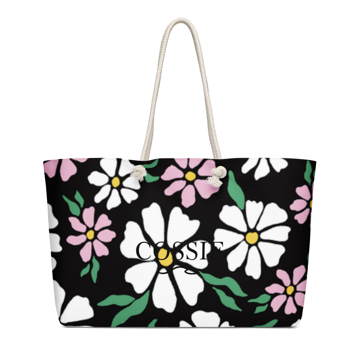 COSSIE Black Flower Oversized weekender bag